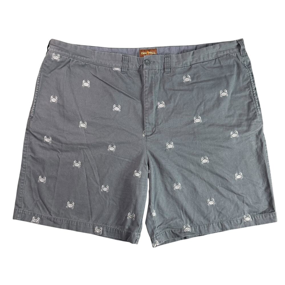 Oak Hill Mens 54 Shorts Big & Tall Gray Chino Crab Embroidered Golf 10" Inseam